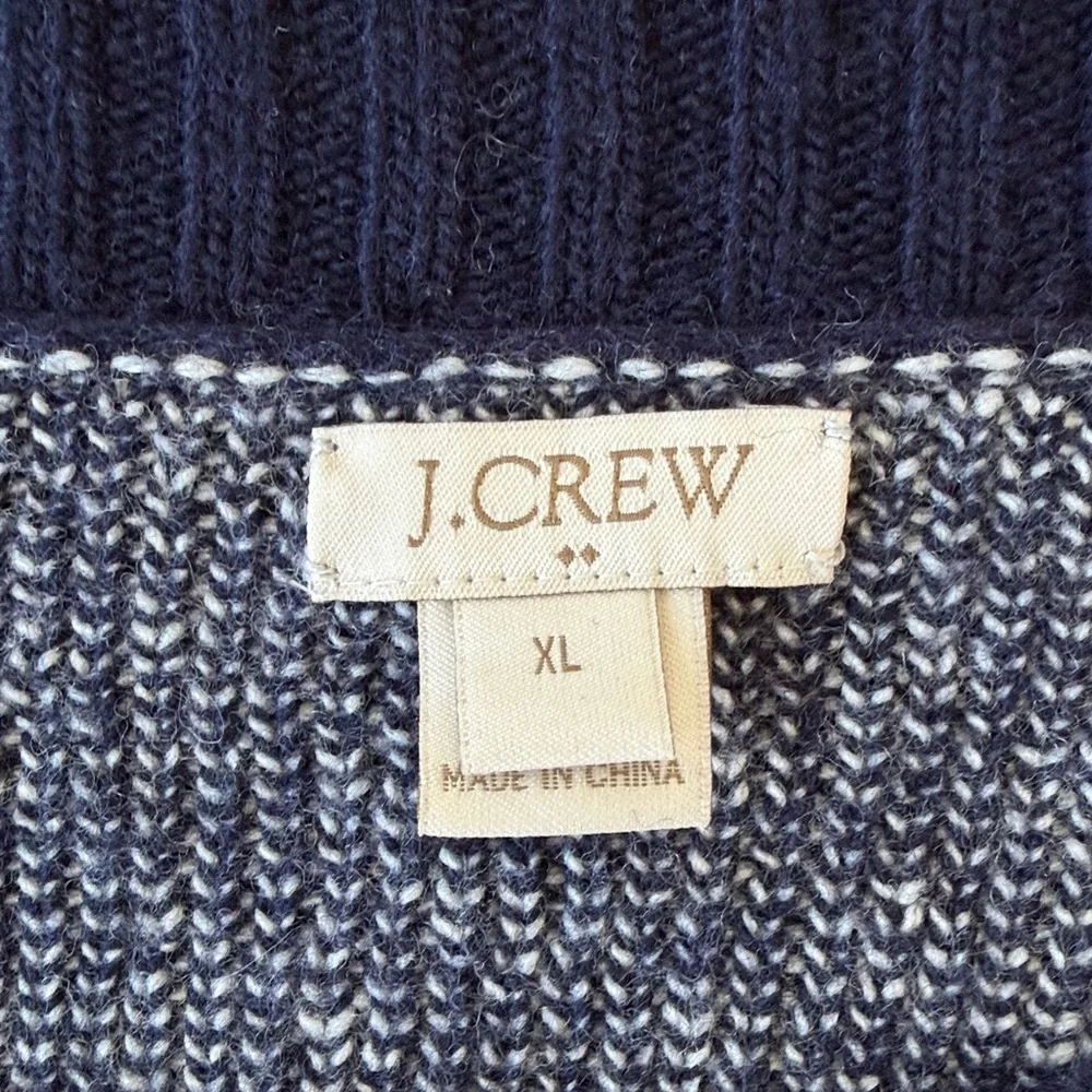 J.CREW ski sweater size XL blue white merino wool crewneck